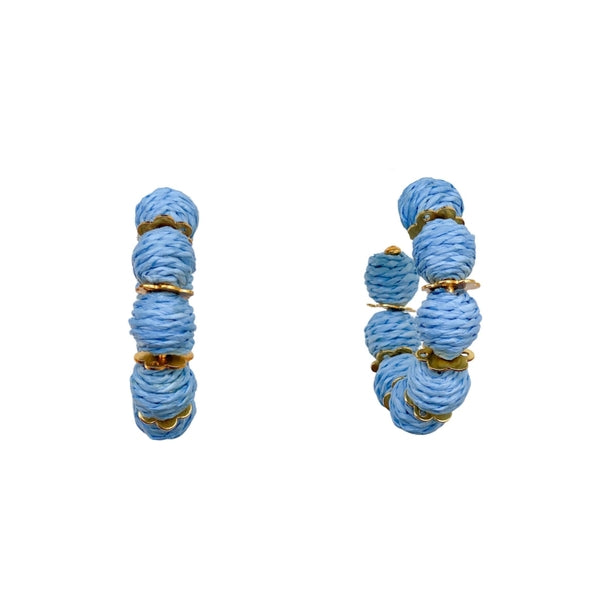 Light Blue Raffia Bead Hoop Earrings