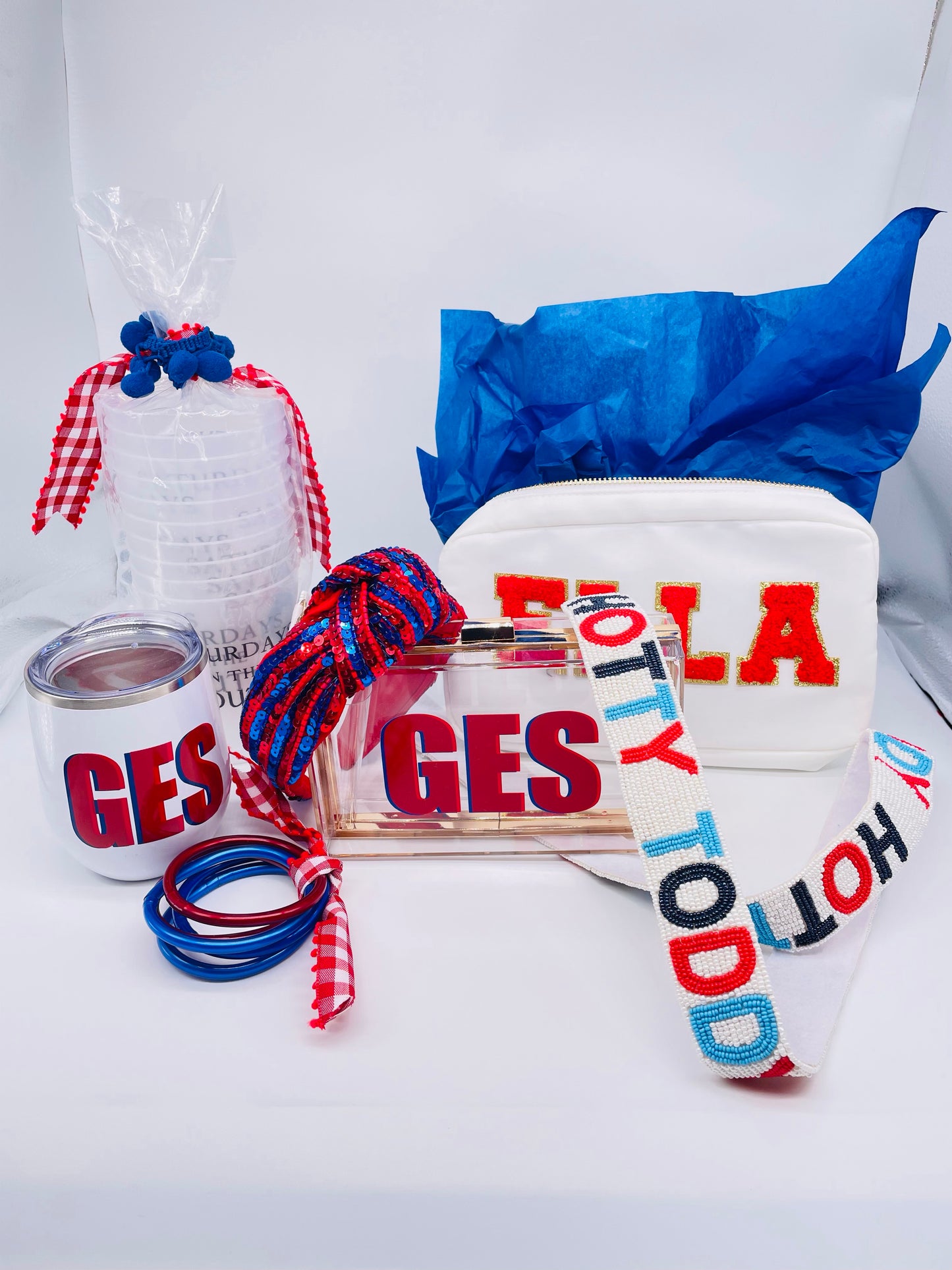Game Day Red & Blue Glitter Tube Bracelet Set