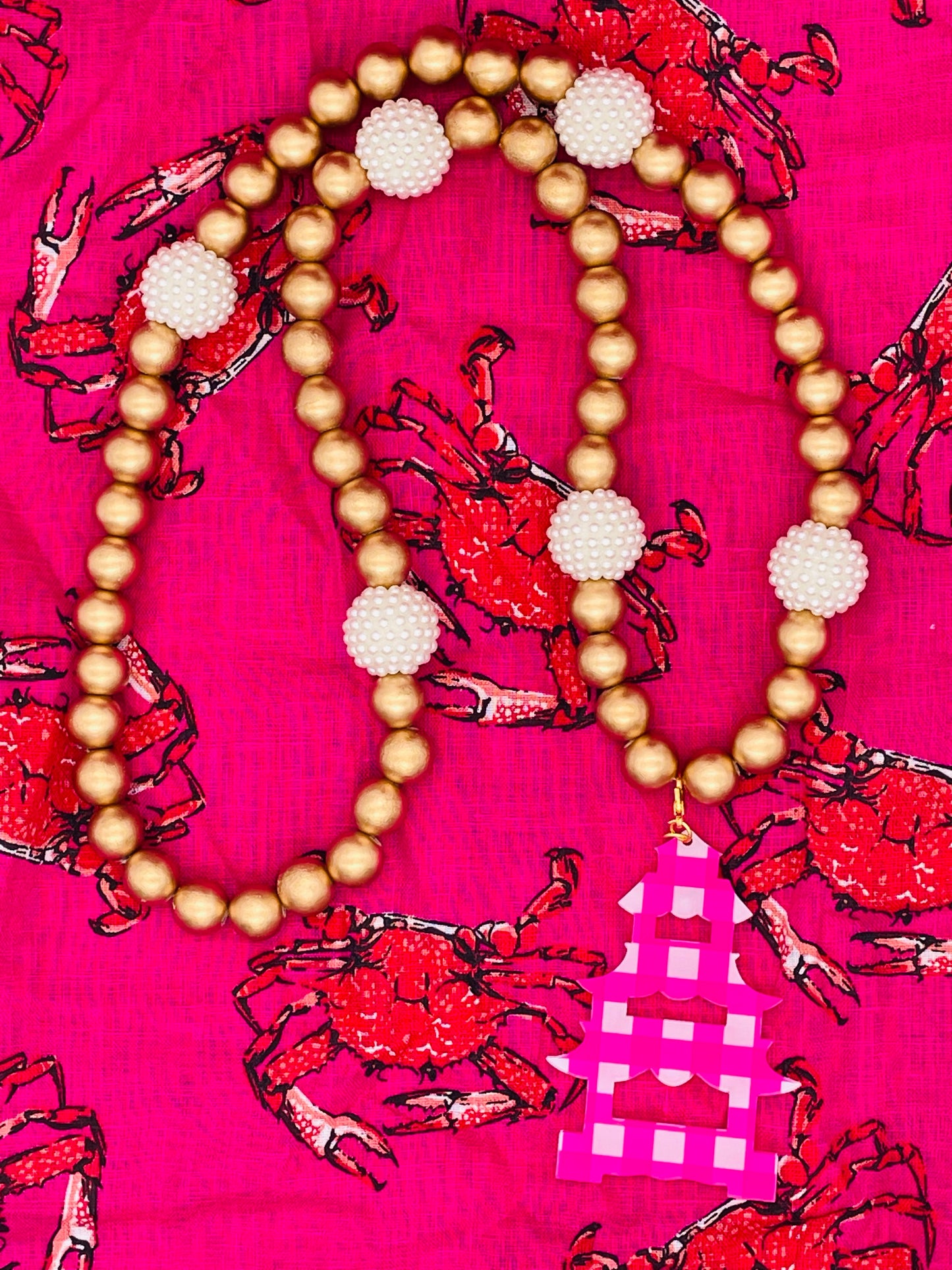Pink Gingham Pagoda Necklace