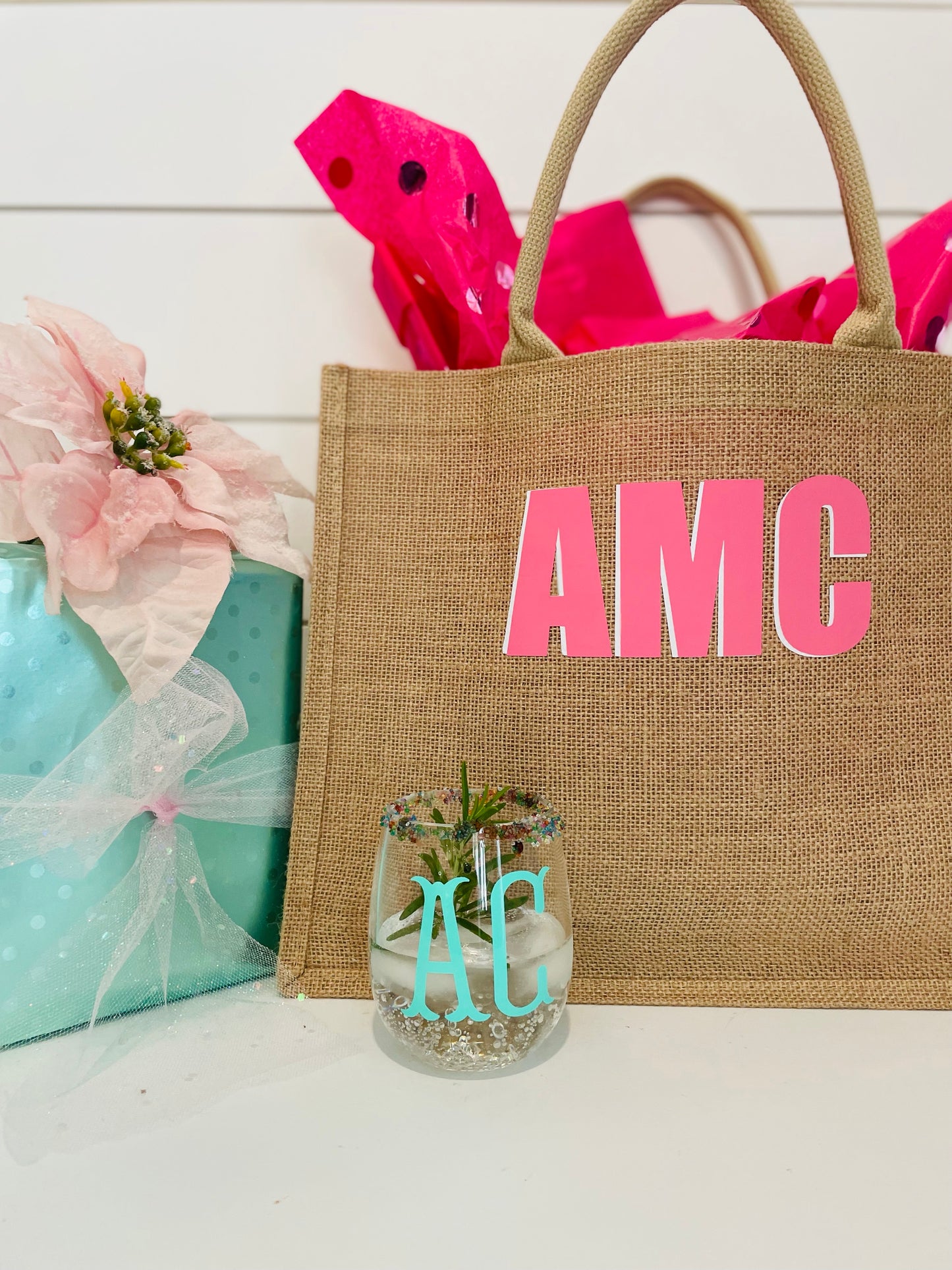 Shadow Monogram Burlap Tote