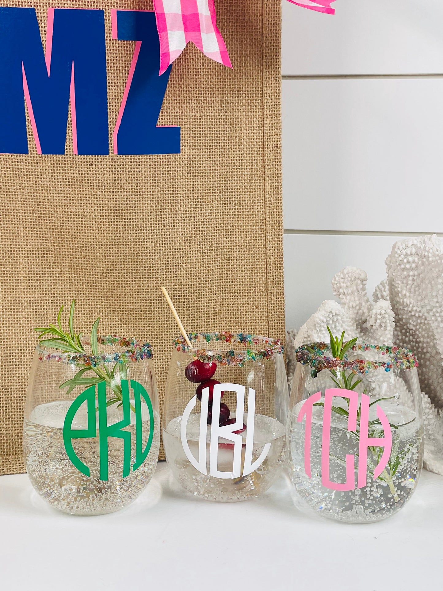 Acrylic Monogrammed Stemless Wine Glass
