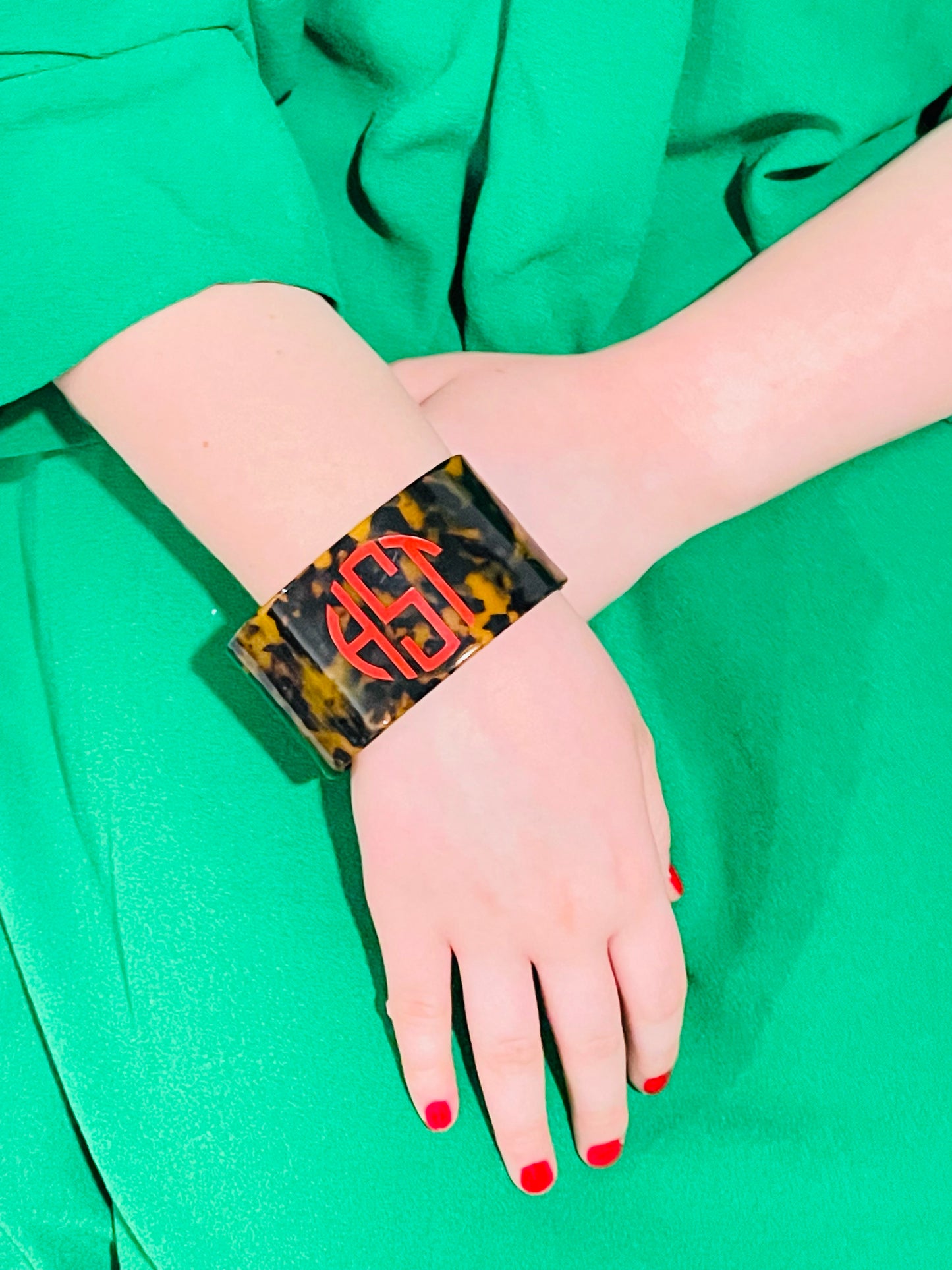 Tortoise Monogrammed Cuff Bracelet