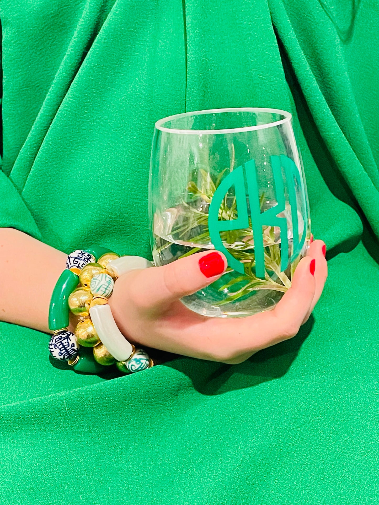 Fun Green Tube & Blue Chinoiserie Bracelet