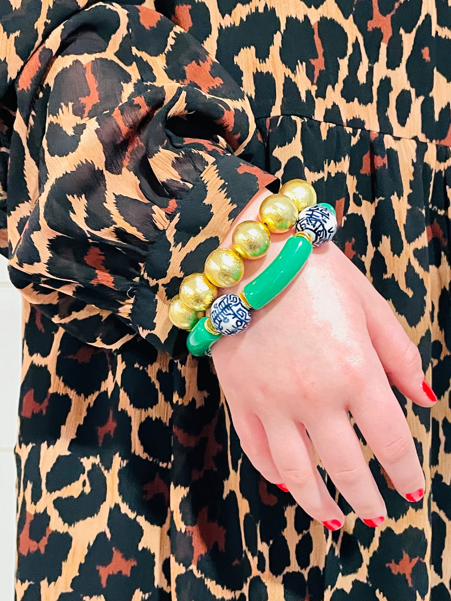 Fun Green Tube & Blue Chinoiserie Bracelet