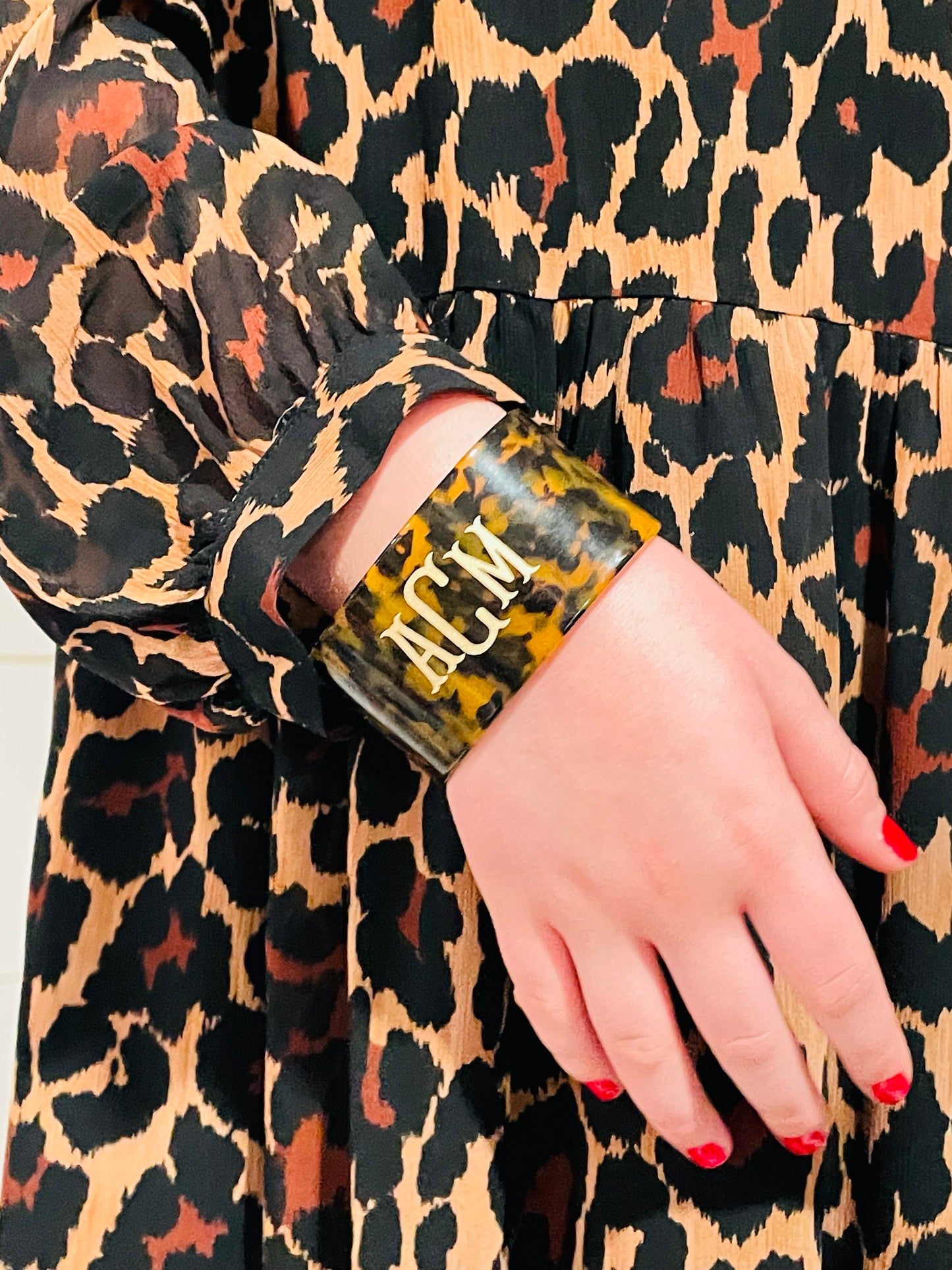 Tortoise Monogrammed Cuff Bracelet