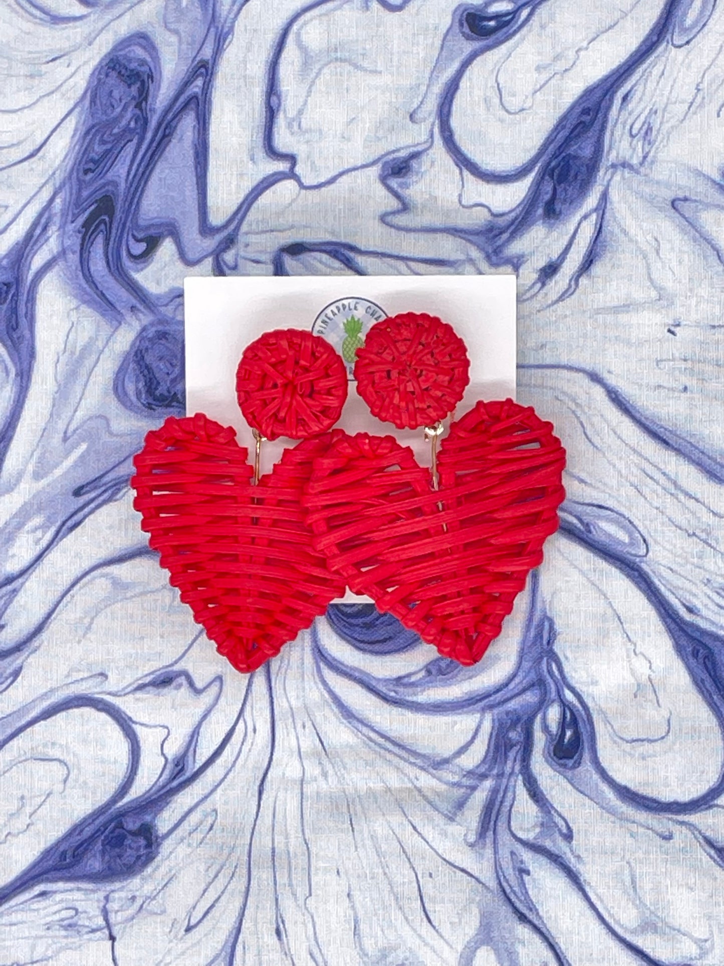 Red Rattan Heart Earrings