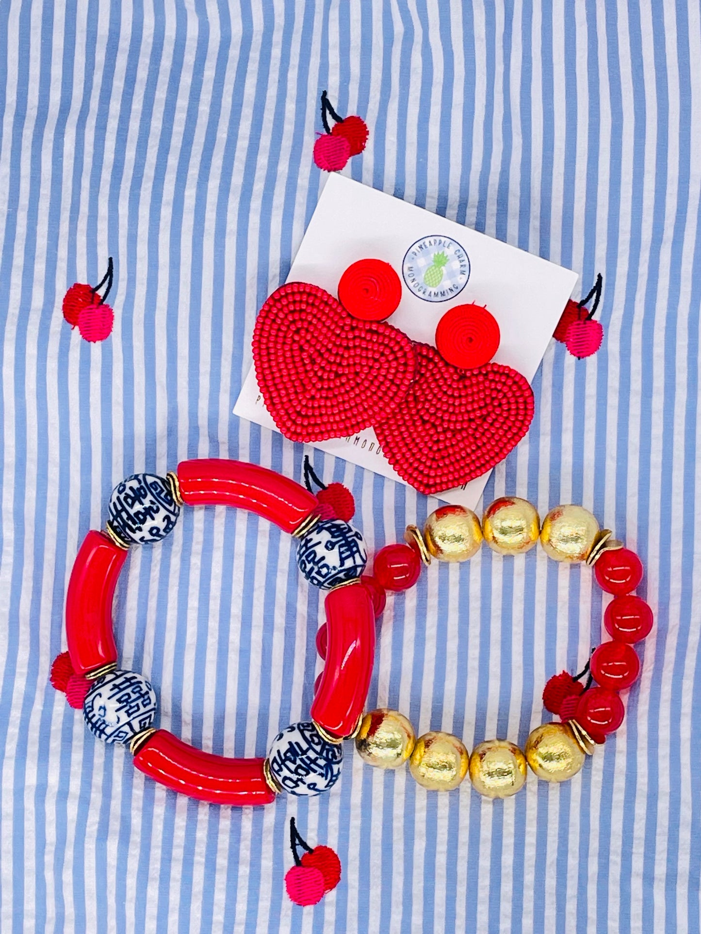 Red Beaded Heart Earrings