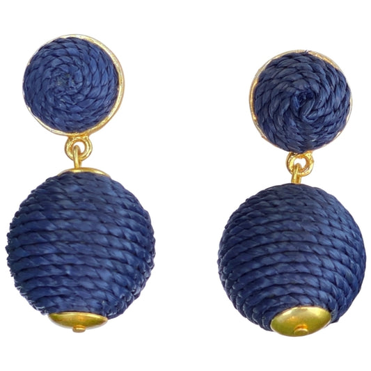 Navy Raffia Lantern Earrings