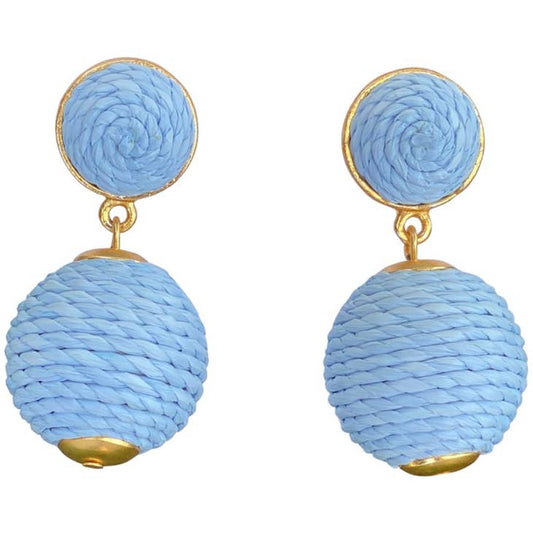 Wedgewood Blue Raffia Lantern Earrings