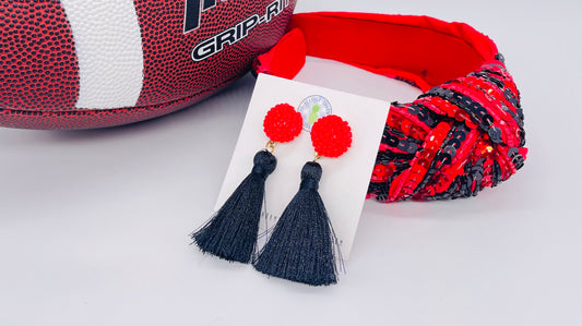 Game Day Red & Black Tassel Earrings