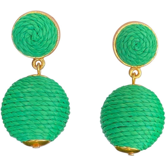 Kelly Green Raffia Lantern Earrings