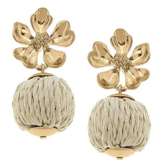 Raffia & Gold Flower Earrings