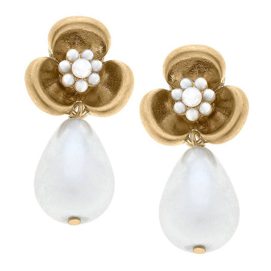Sea Lilly Gold & Pearl Flower Earrings