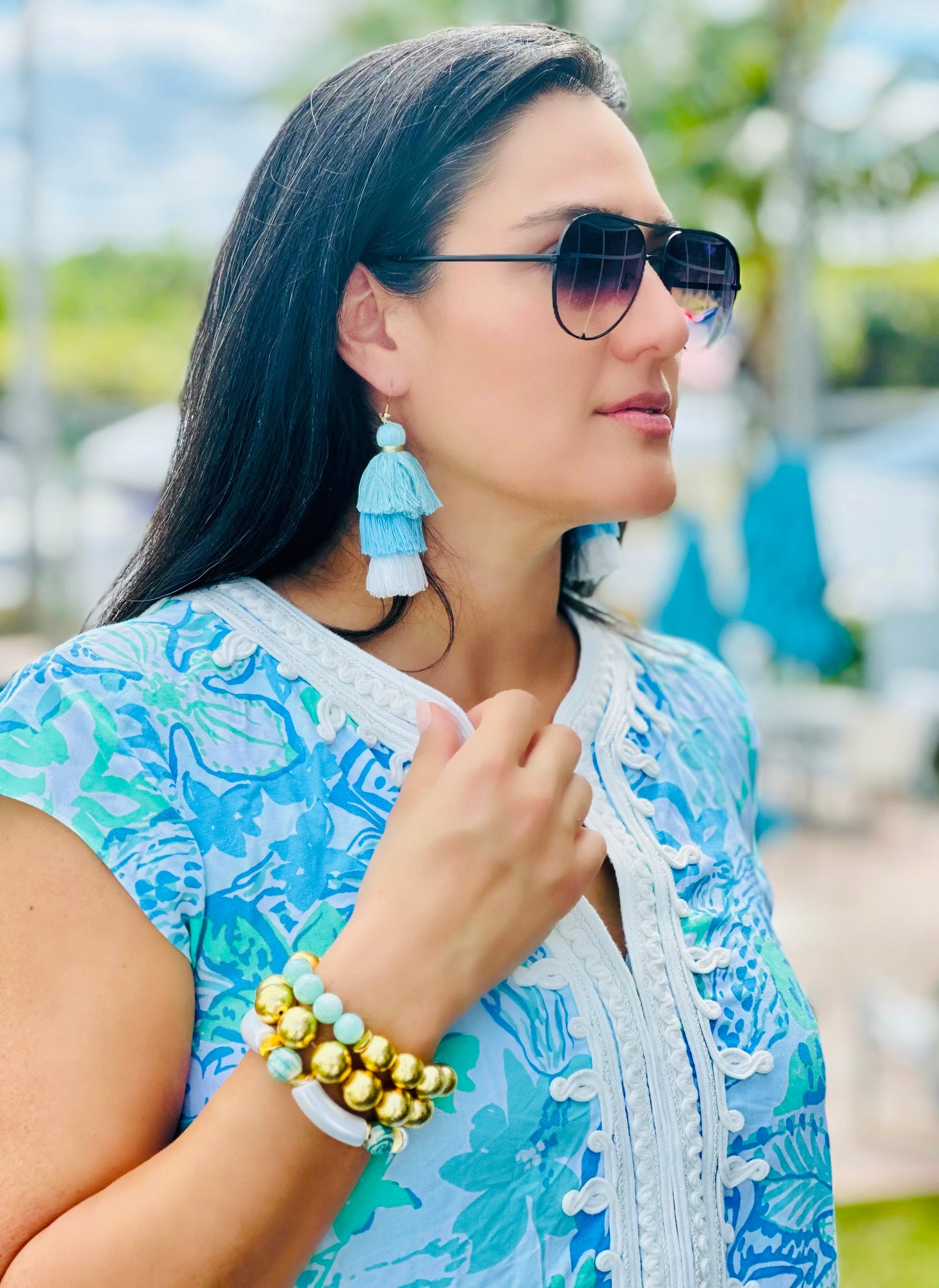 Light Blue Ombre Tassel Earrings