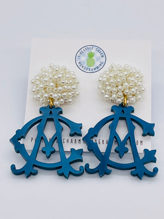 Blue & White Blaire Monogram Earrings