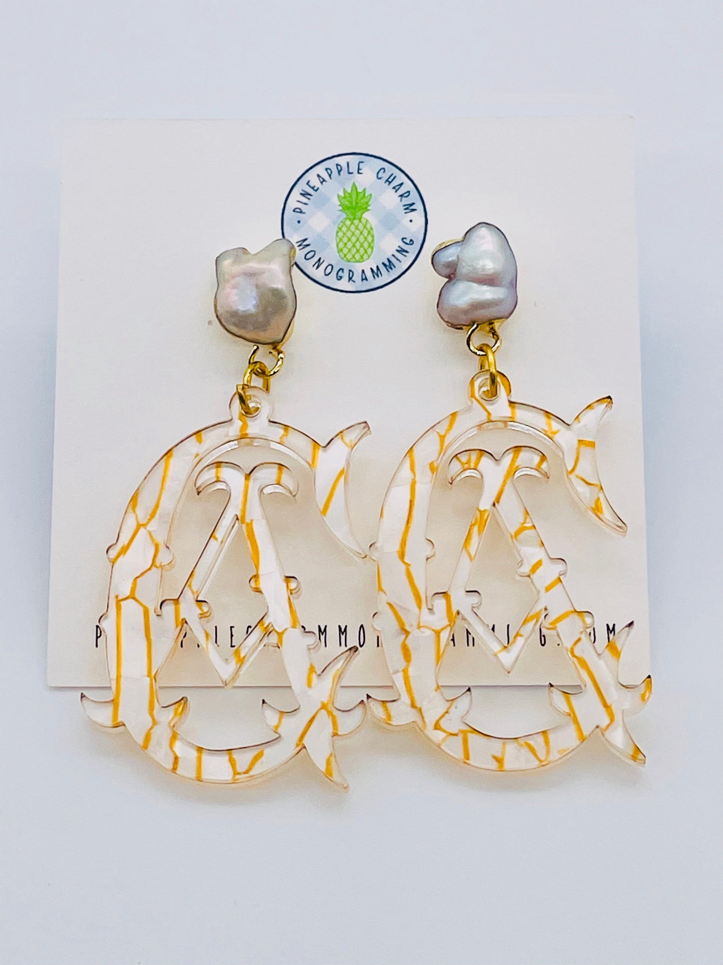 Sloane Gold Celluloid Freshwater Pearl Monogram Earrings