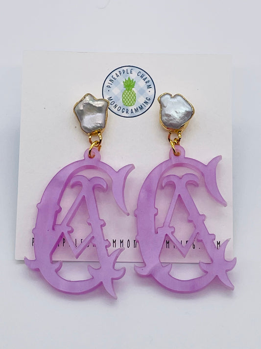 Lavender Flora Pearl Monogram Earrings