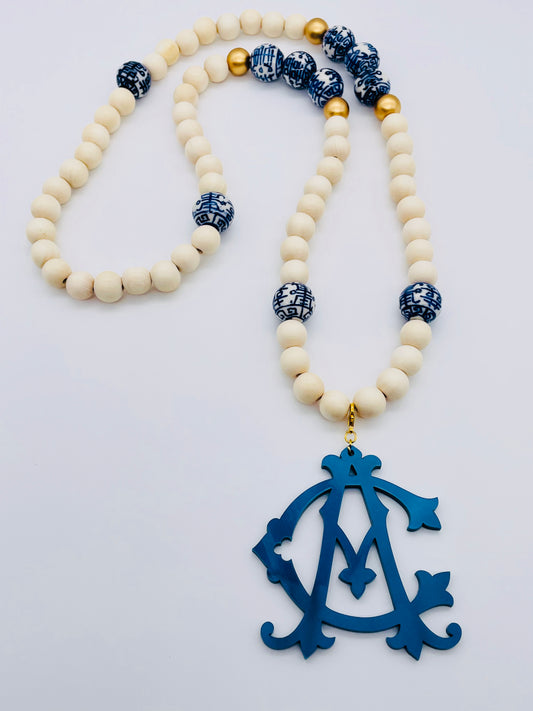 Chinoiserie Blue and White Monogram Necklace