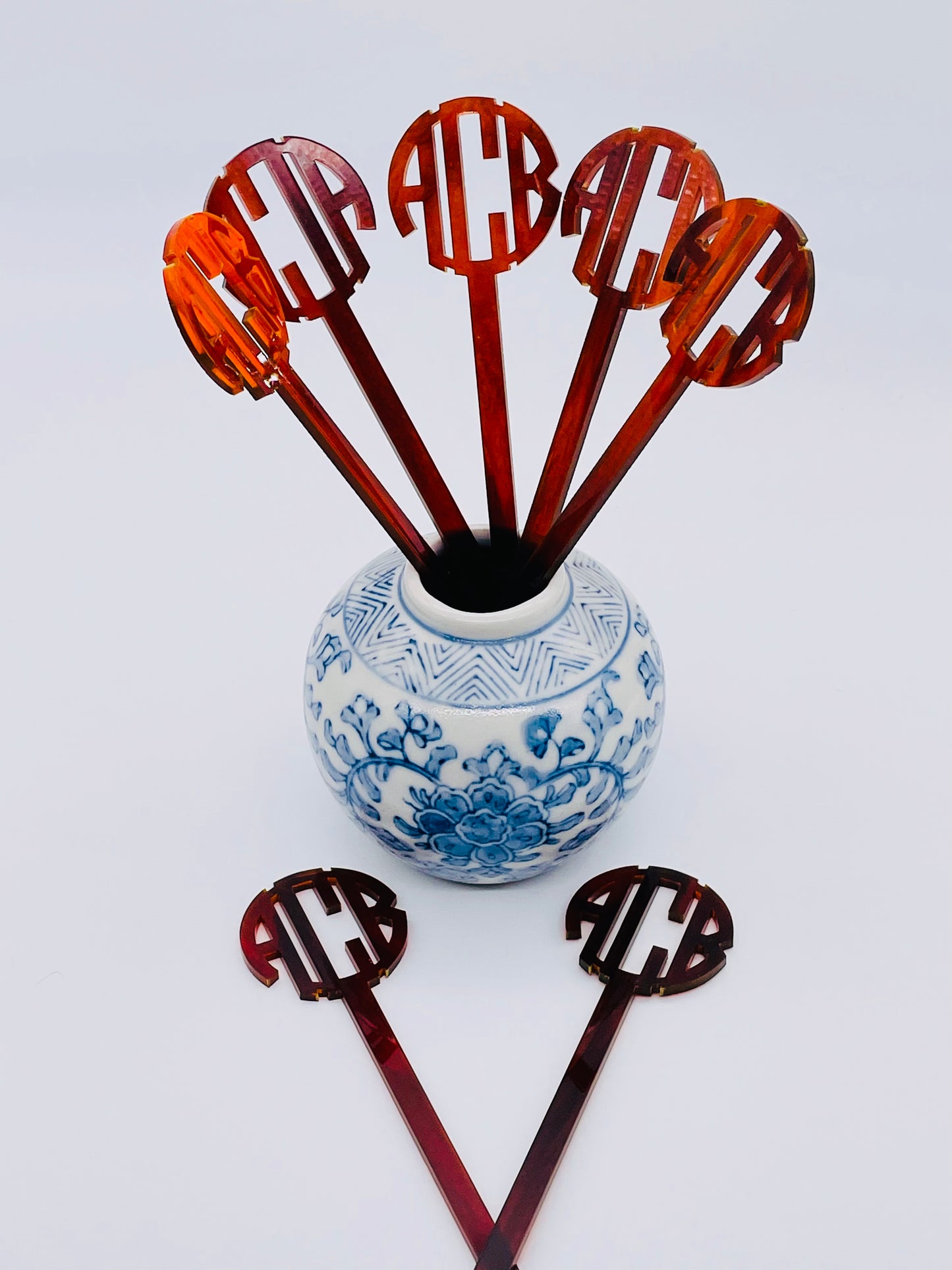 Tortoise Monogram Swizzle Sticks - Set of Six