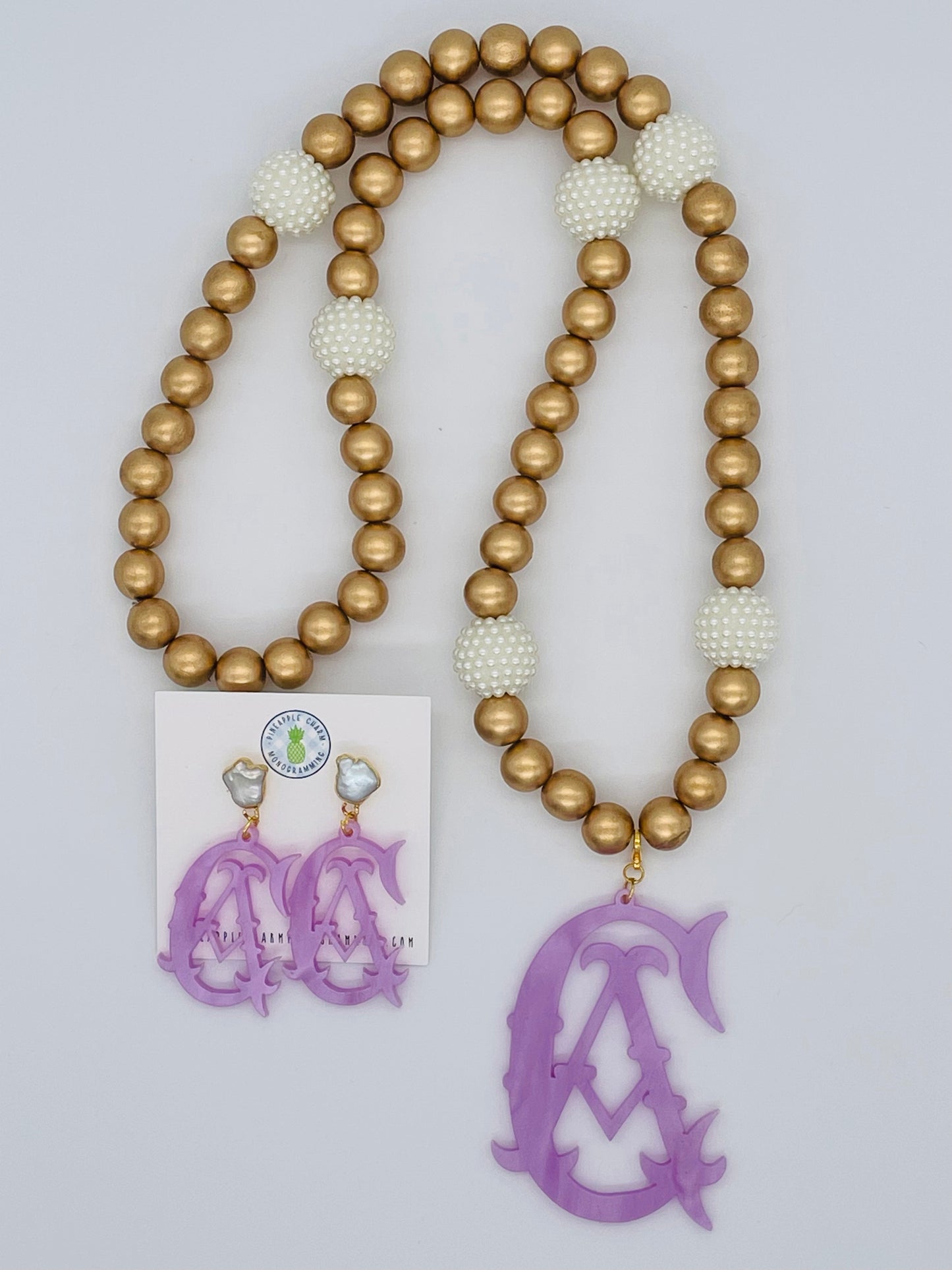 Lavender Flora Pearl Monogram Earrings