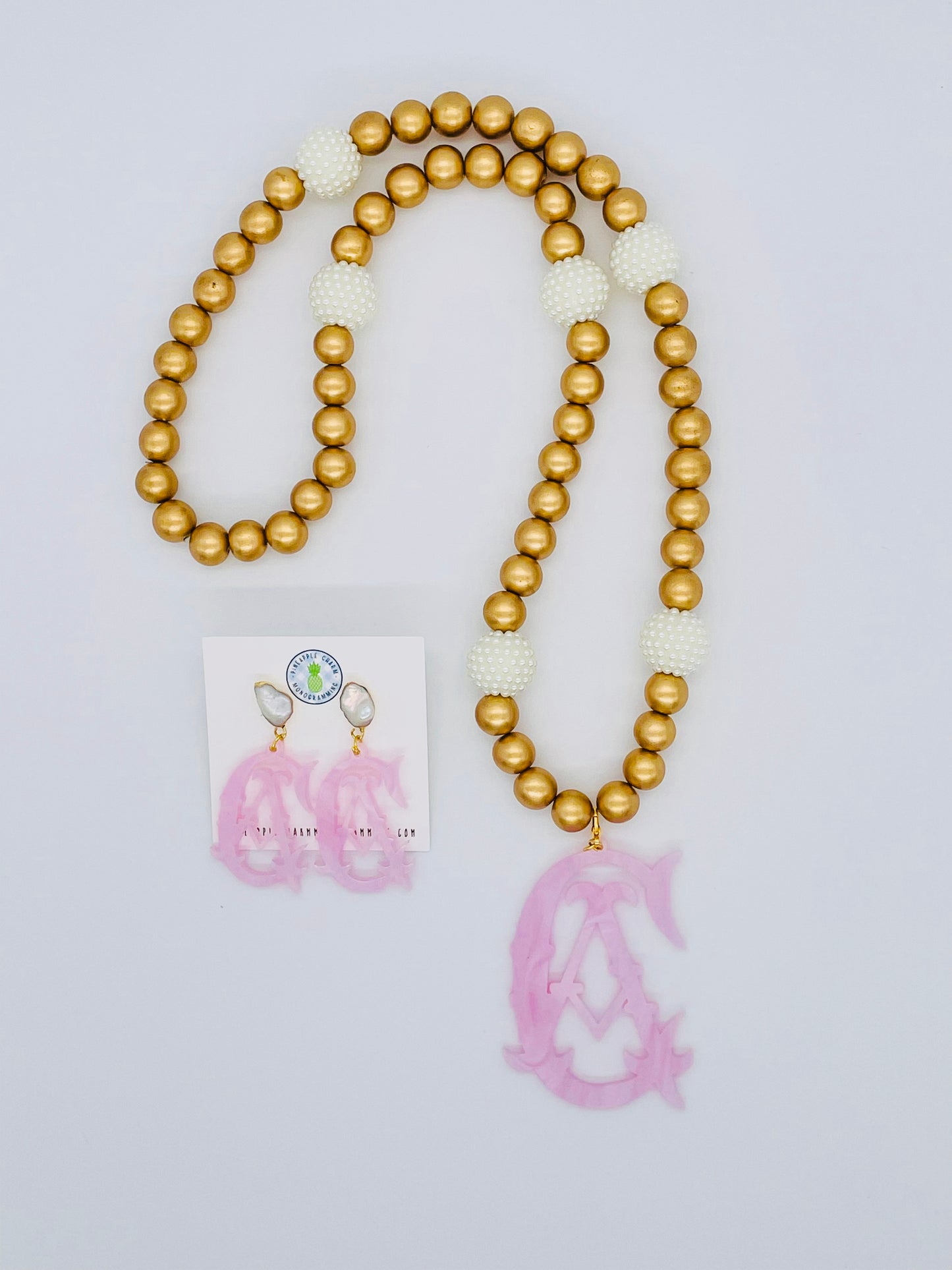 Pink Pearl Monogram Necklace