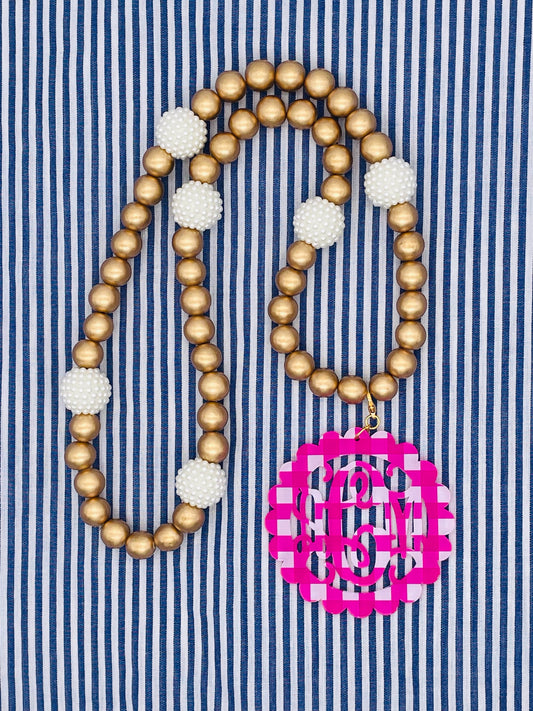Pink Gingham Monogram Necklace