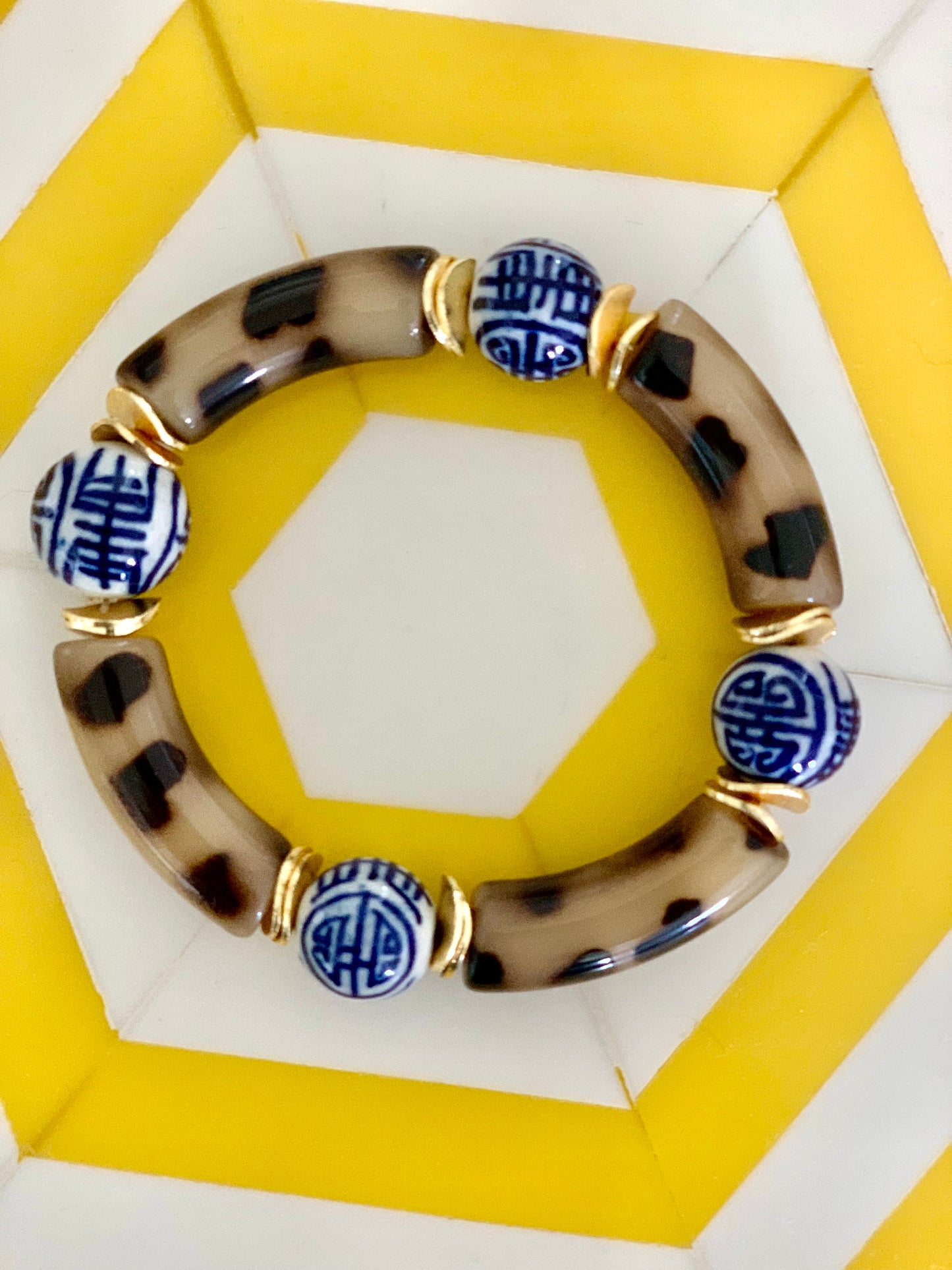 Tortoise and Chinoiserie Bracelet