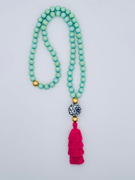 Mint & Pink Tassel Necklace