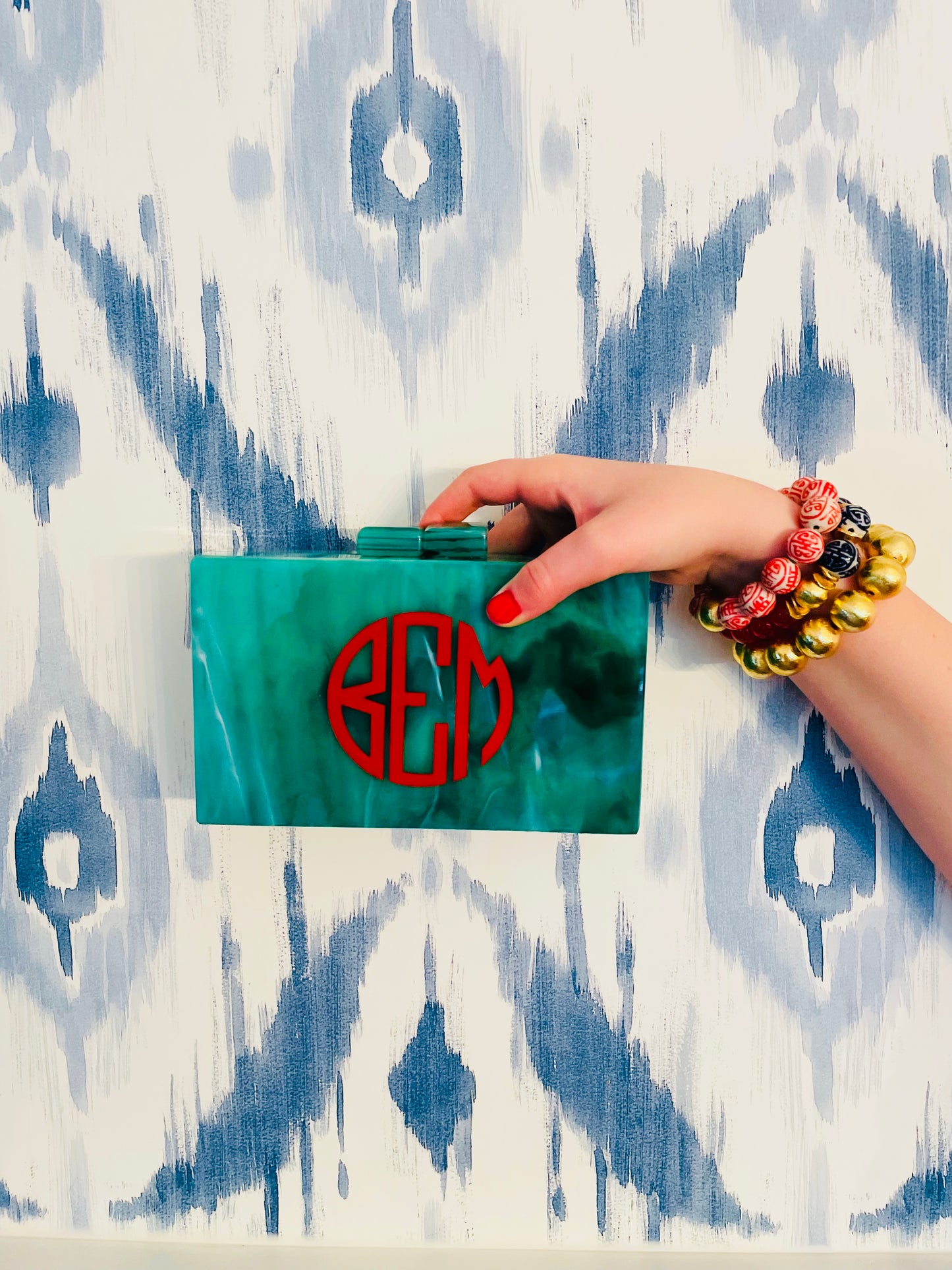 Green Malachite Monogrammed Clutch