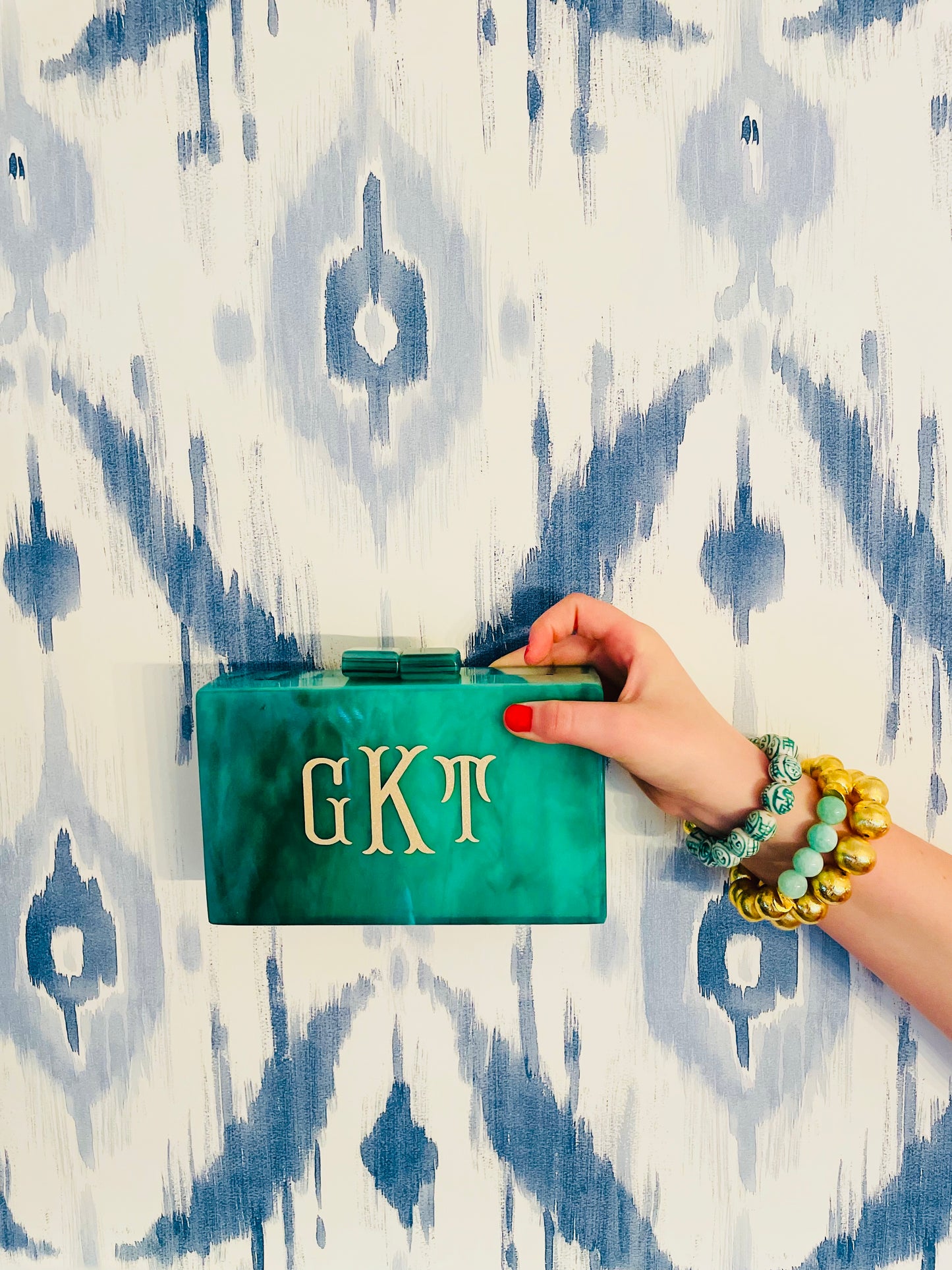 Green Malachite Monogrammed Clutch