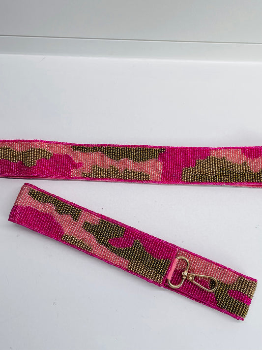 Pink Camouflage Beaded Purse Strap