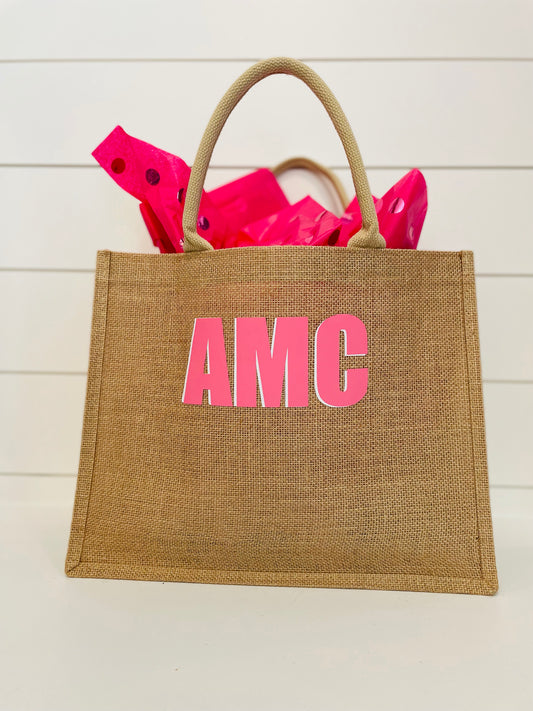 Shadow Monogram Burlap Tote