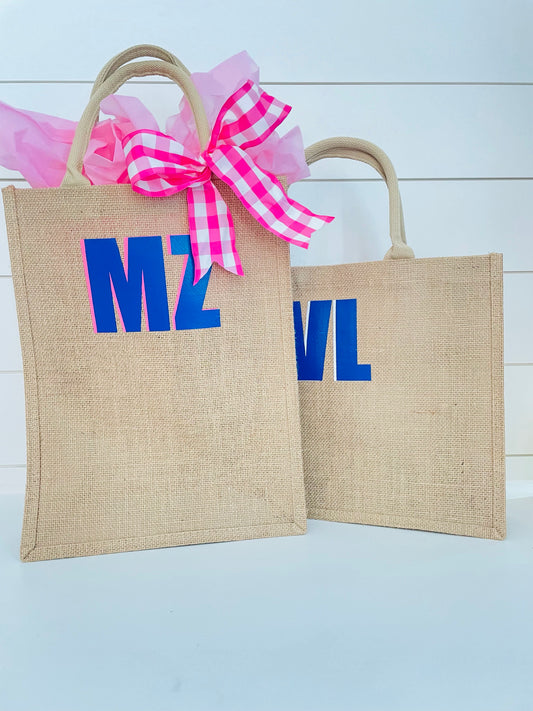 Monogrammed Tall Burlap Tote