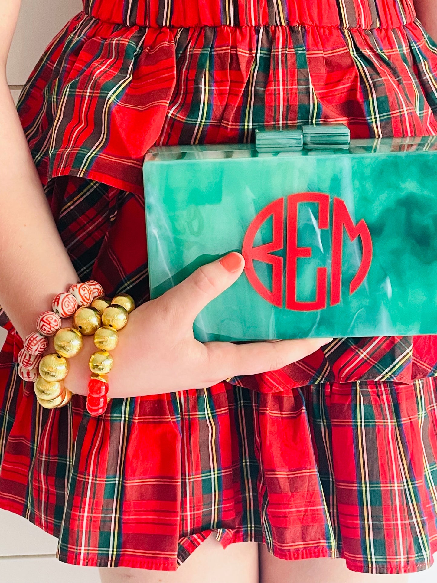 Green Malachite Monogrammed Clutch