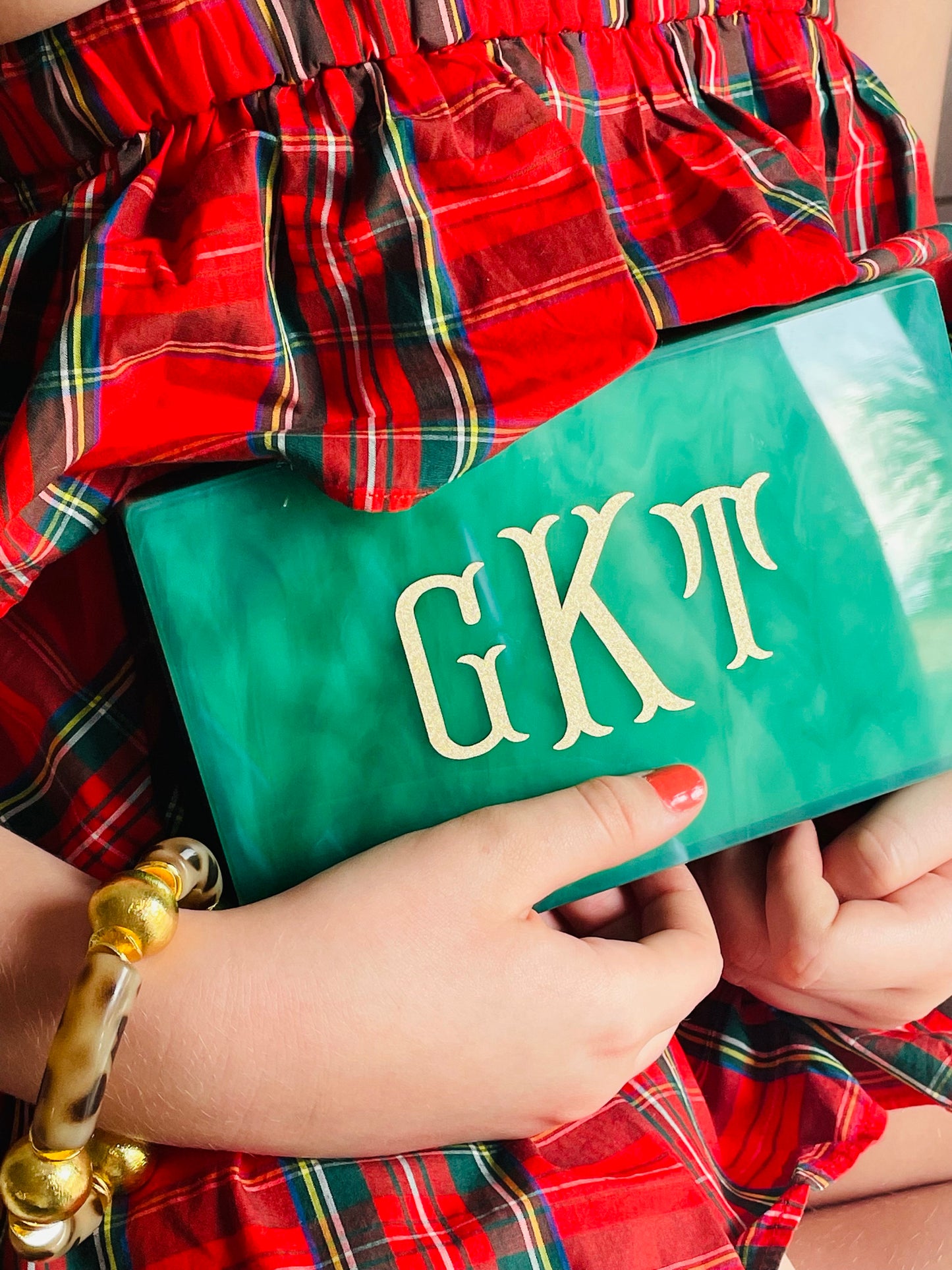 Green Malachite Monogrammed Clutch