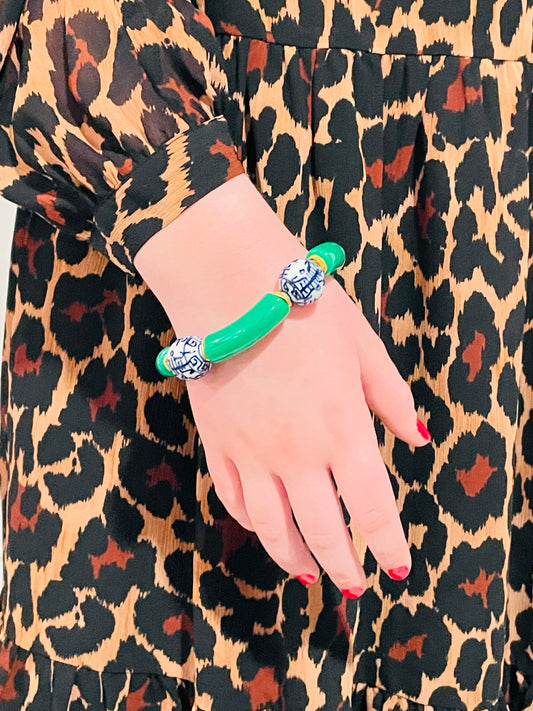 Fun Green Tube & Blue Chinoiserie Bracelet