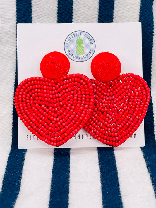 Red Beaded Heart Earrings