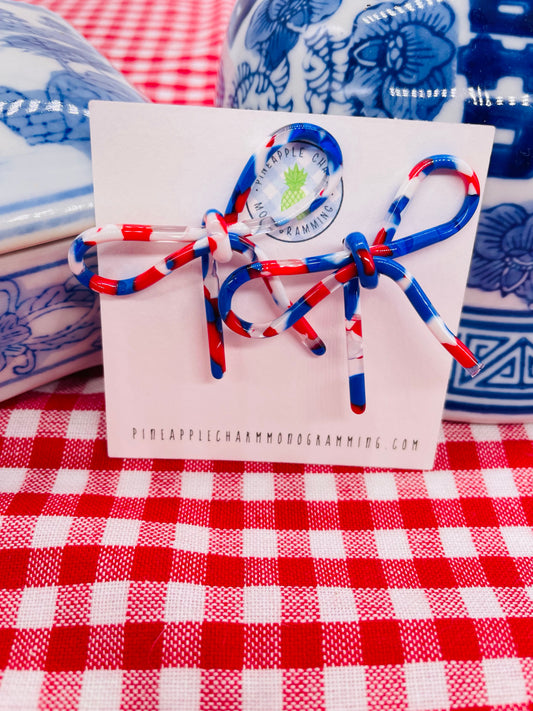 Red, White, and Blue Preppy Bow Earrings