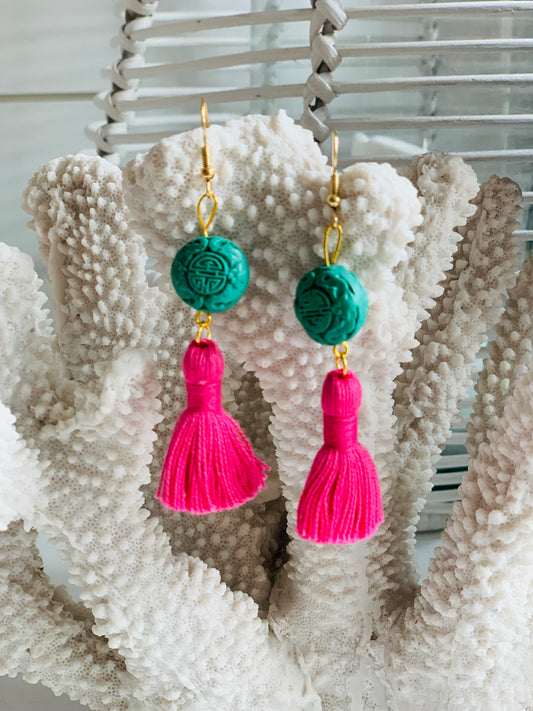 Happiness Bead and Tassel Earrings