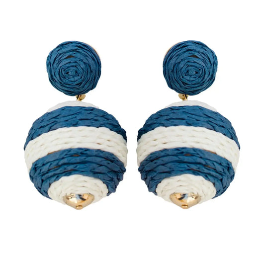 Navy Striped Isla Pom Pom Earring