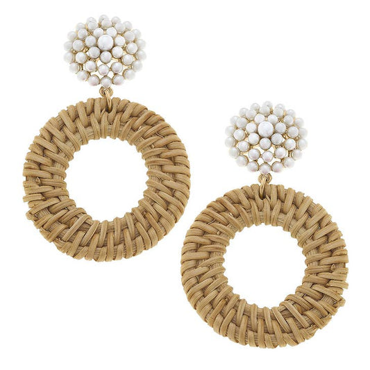 Coastal Natural Wicker & Pearl Earrings