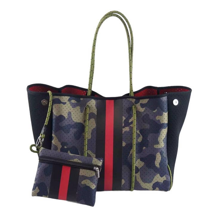 Neoprene Camouflage Traditional Red Stripe Tote