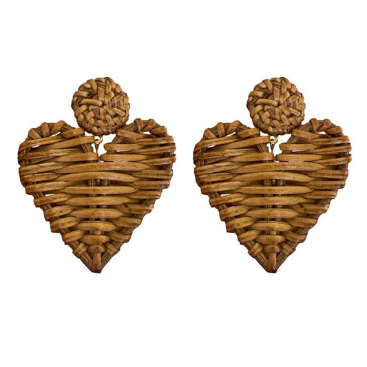 Natural Rattan Heart Earrings